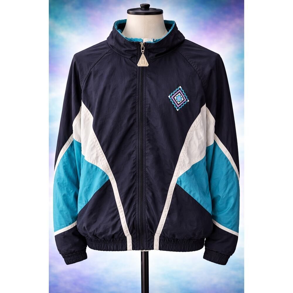 VTG Wilson Windbreaker Jacket Colorblock Embroidered Logo Women Zip Up Jacket XL
